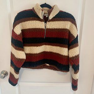 NEW Multicolored earth tone cropped fleece half zip pullover